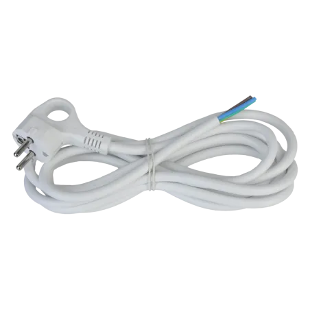 Kabel elektryczny biały 1.5m 3x1.5mm zakończony wtyczką kątową z uziemieniem