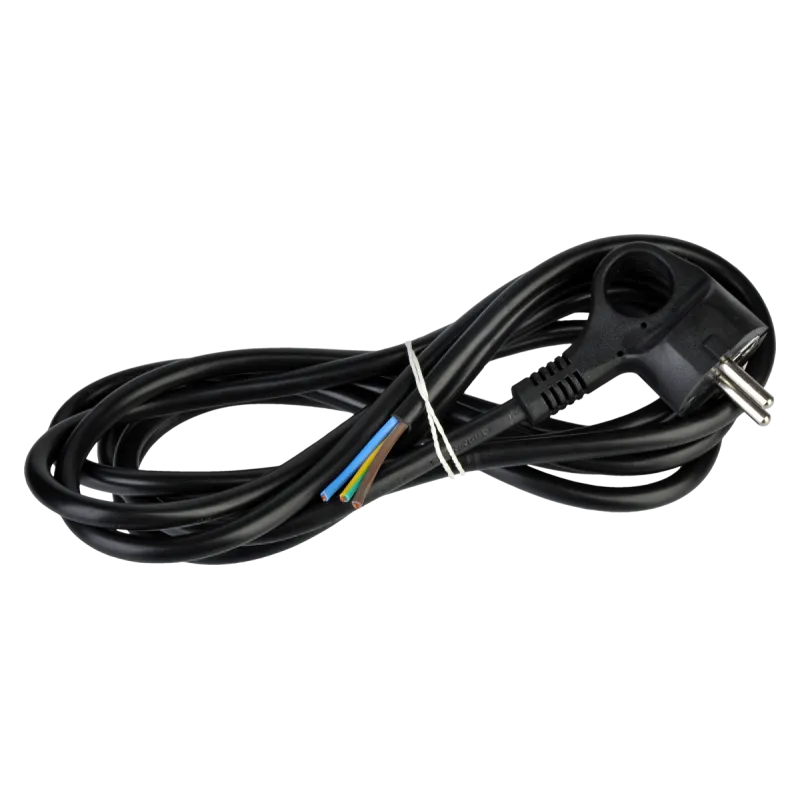 Kabel elektryczny czarny 1.5m 3x1.5mm zakończony wtyczką kątową z uziemieniem