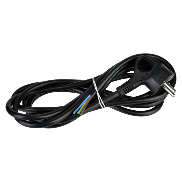 Kabel elektryczny czarny 3m 3x1.5mm zakończony wtyczką kątową z uziemieniem Kabel elektryczny czarny 3m 3x1.5mm zakończony wtyczką kątową z uziemieniem