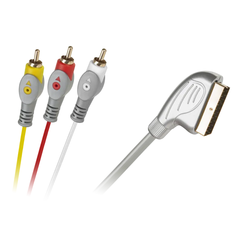 Kabel Euro-3RCA 1.5m srebrny łezka blister Kabel Euro-3RCA 1.5m srebrny łezka blister