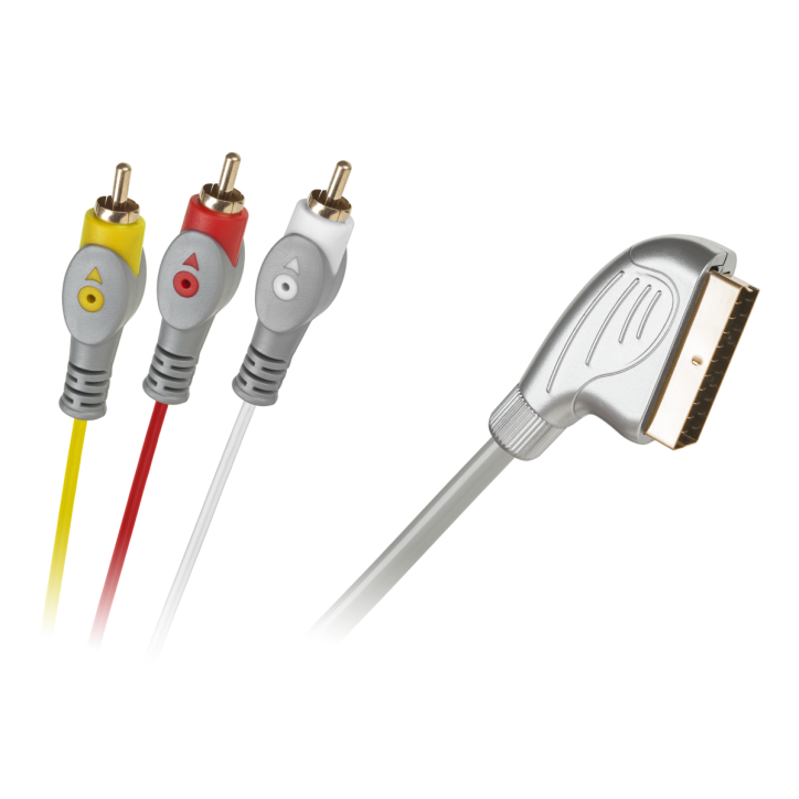 Kabel Euro-3RCA 1.5m srebrny łezka blister Kabel Euro-3RCA 1.5m srebrny łezka blister