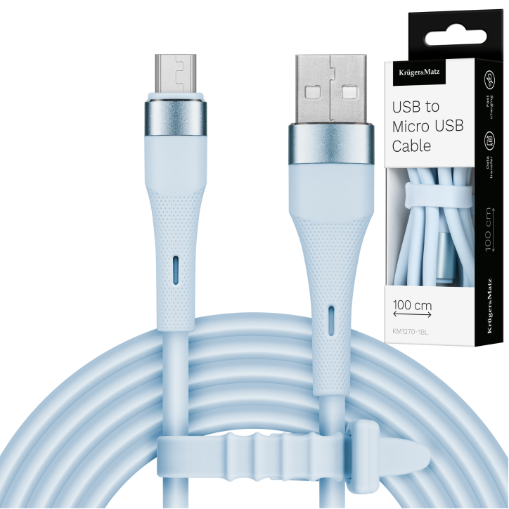 Kabel USB - microUSB 1 m silikonowy niebieski Kruger&Matz Basic Kabel USB - microUSB 1 m silikonowy niebieski Kruger&Matz Basic