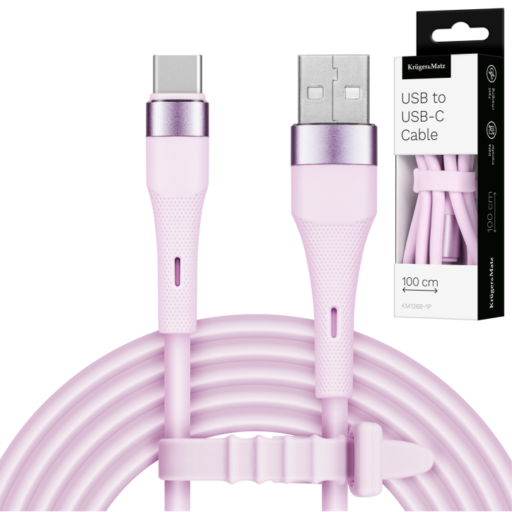 Kabel USB - USB typu C 1 m silikonowy różowy Kruger&Matz Basic Kabel USB - USB typu C 1 m silikonowy różowy Kruger&Matz Basic