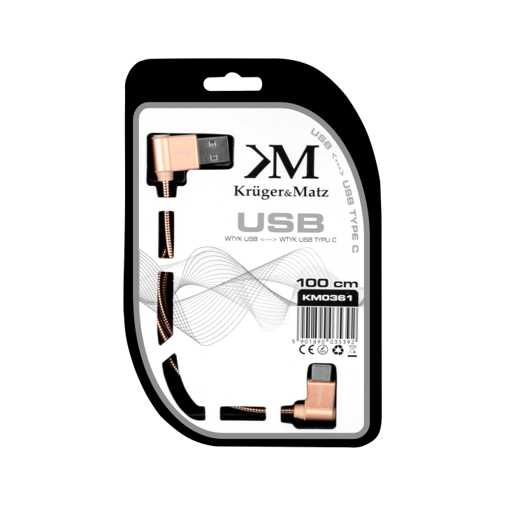 Kabel USB - wtyk kątowy typu C 1m 3A Kruger&Matz Kabel USB - wtyk kątowy typu C 1m 3A Kruger&Matz