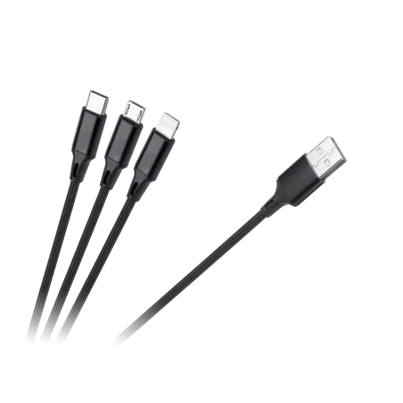 Kabel USB 3w1 microUSB, USB typu C, Lightning 100 cm