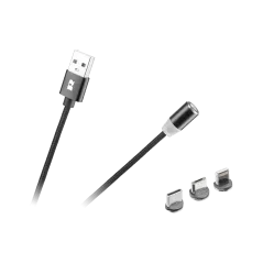 Kabel USB magnetyczny 3w1 microUSB, USB typu C, Lightning 100 cm czarny
