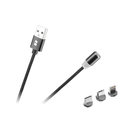 Kabel USB magnetyczny 3w1 microUSB, USB typu C, Lightning 100 cm czarny