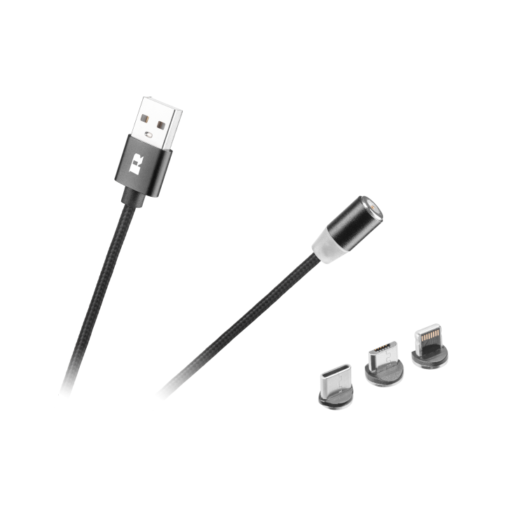 Kabel USB magnetyczny 3w1 microUSB, USB typu C, Lightning 100 cm czarny Kabel USB magnetyczny 3w1 microUSB, USB typu C, Lightning 100 cm czarny