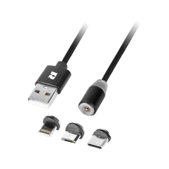 Kabel USB magnetyczny 3w1 microUSB, USB typu C, Lightning 100 cm czarny