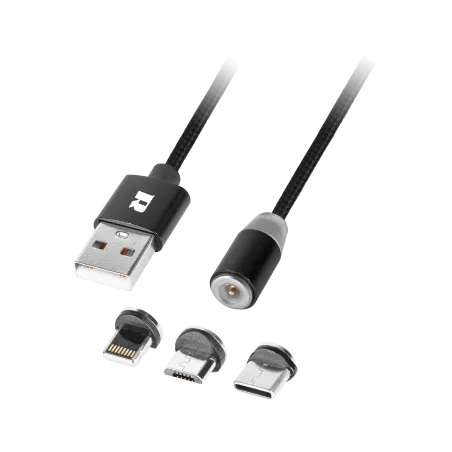 Kabel USB magnetyczny 3w1 microUSB, USB typu C, Lightning 100 cm czarny