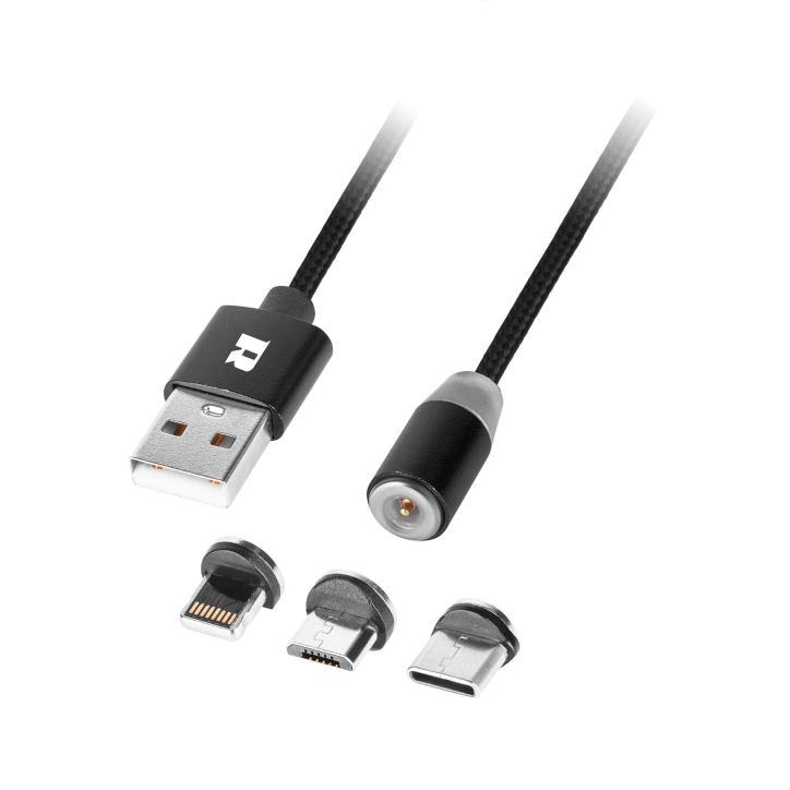 Kabel USB magnetyczny 3w1 microUSB, USB typu C, Lightning 100 cm czarny Kabel USB magnetyczny 3w1 microUSB, USB typu C, Lightning 100 cm czarny