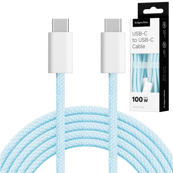 Kabel USB typu C - USB typu C 100 W 1 m niebieski Kruger&Matz Basic Kabel USB typu C - USB typu C 100 W 1 m niebieski Kruger&Matz Basic