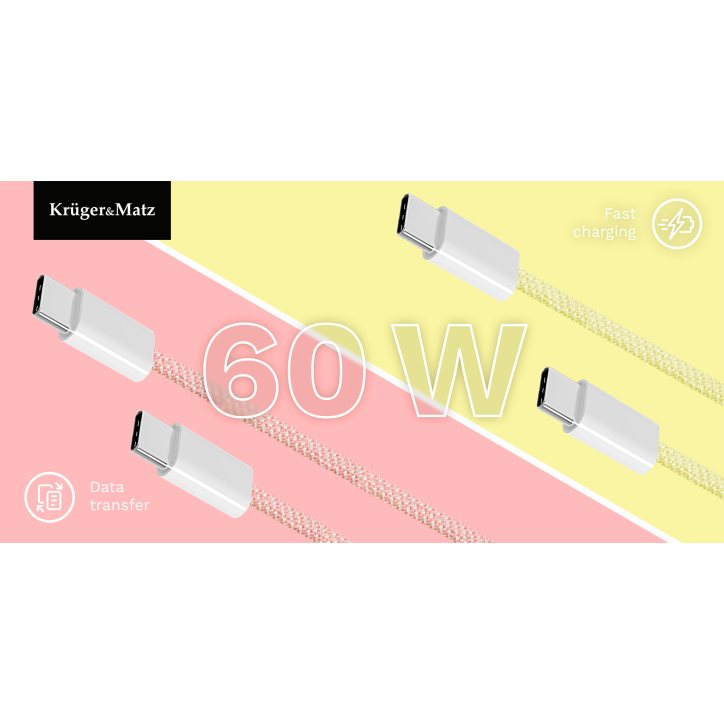 Kabel USB typu C - USB typu C 60 W 1 m różowy Kruger&Matz Basic Kabel USB typu C - USB typu C 60 W 1 m różowy Kruger&Matz Basic