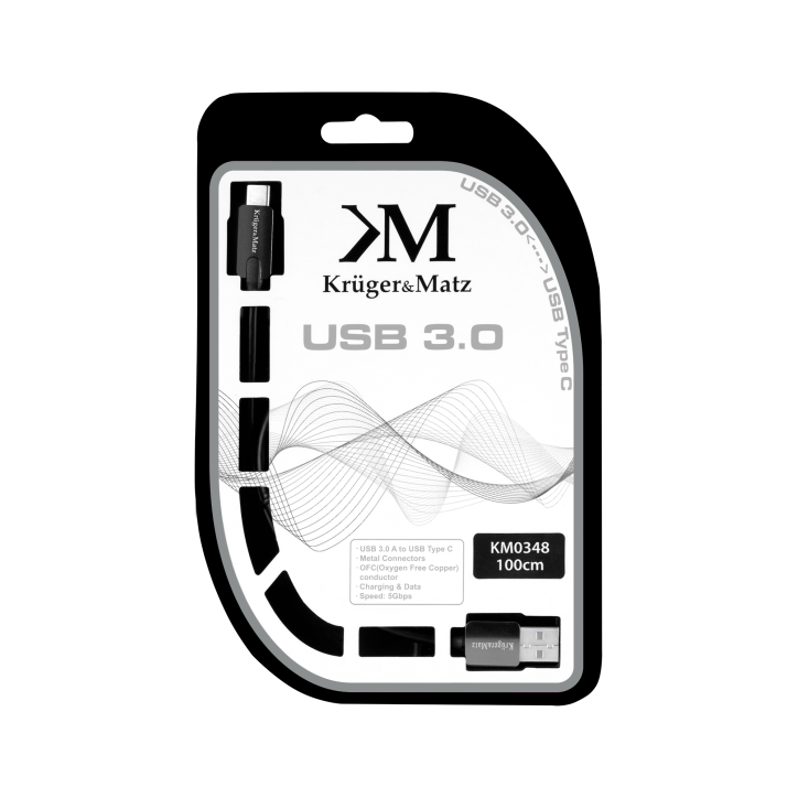 Kabel USB wtyk 3.0 - wtyk typu C 5 Gbps 1 m Kruger&Matz Kabel USB wtyk 3.0 - wtyk typu C 5 Gbps 1 m Kruger&Matz