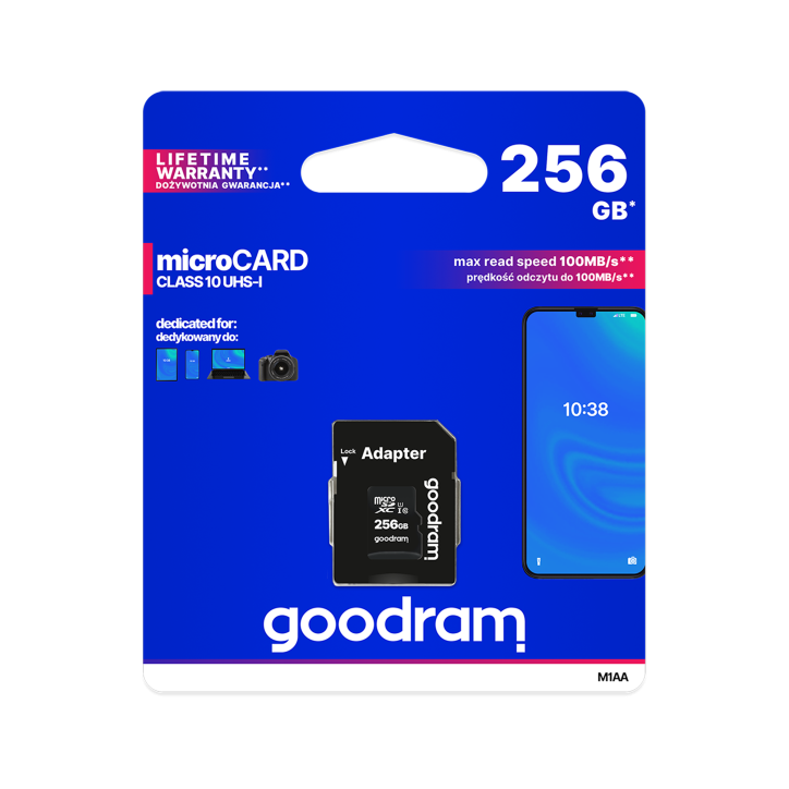 Karta pamięci microSD 256GB UHS-I Goodram z adapterem Karta pamięci microSD 256GB UHS-I Goodram z adapterem