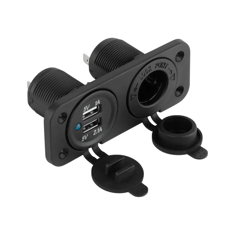 Ładowarka samochodowa 2xUSB 3100 mA + gniazdo zapalniczki do montażu