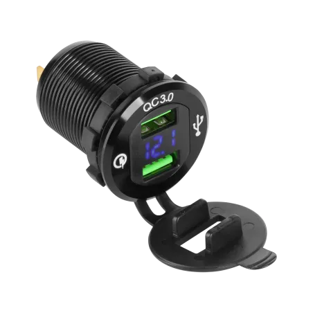 Ładowarka samochodowa 2xUSB z funkcją Quick Charge i miernikiem napięcia