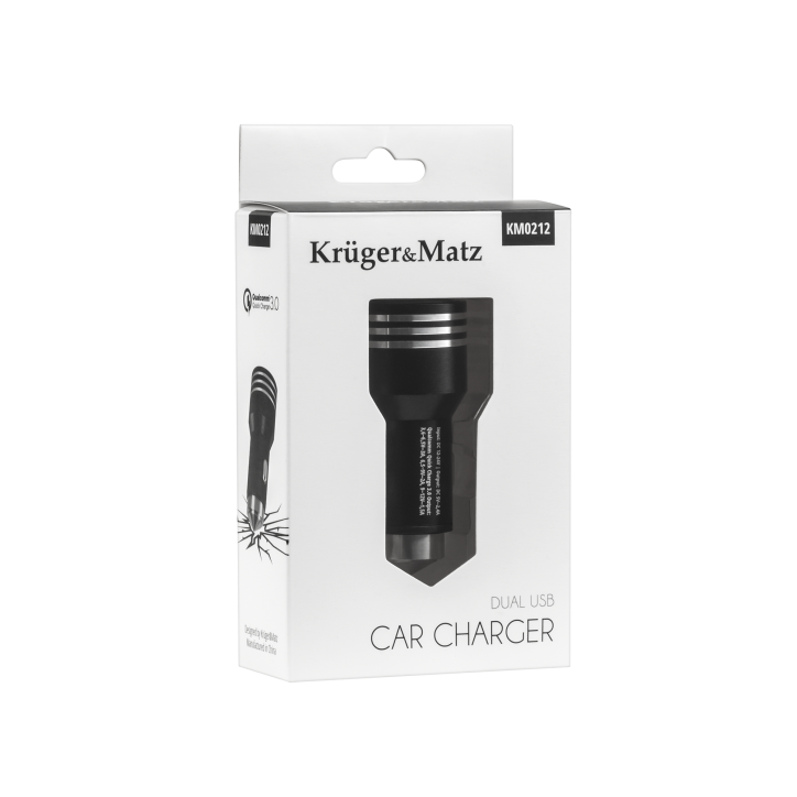 Ładowarka samochodowa Kruger&Matz 2xUSB 4800mA z funkcją Quick Charge 3.0 Ładowarka samochodowa Kruger&Matz 2xUSB 4800mA z funkcją Quick Charge 3.0