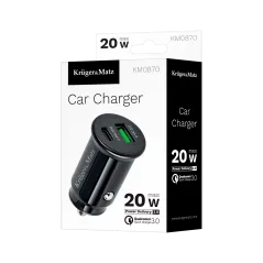 Ładowarka samochodowa Kruger&Matz dual USB 3100 mA z funkcją Quick Charge 3.0 i Power Delivery