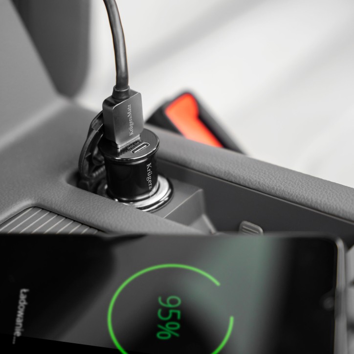 Ładowarka samochodowa Kruger&Matz dual USB 3100 mA z funkcją Quick Charge 3.0 i Power Delivery Ładowarka samochodowa Kruger&Matz dual USB 3100 mA z funkcją Quick Charge 3.0 i Power Delivery