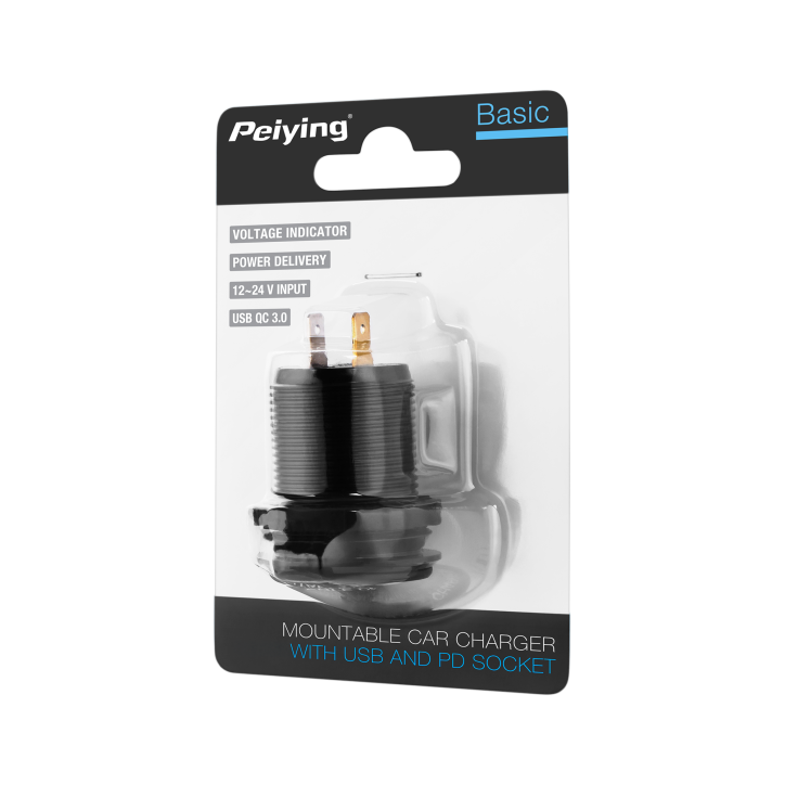 Ładowarka samochodowa USB+USB typu C z funkcją Quick Charge, Power Delivery i miernikiem napięcia 48W Ładowarka samochodowa USB+USB typu C z funkcją Quick Charge, Power Delivery i miernikiem napięcia 48W