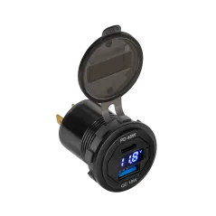 Ładowarka samochodowa USB+USB typu C z funkcją Quick Charge, Power Delivery i miernikiem napięcia 63W