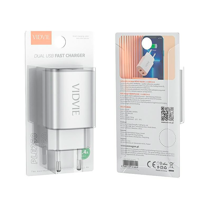 Ładowarka sieciowa dual USB 2400 mA Ładowarka sieciowa dual USB 2400 mA