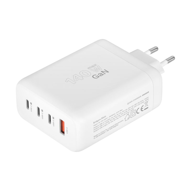 Ładowarka sieciowa Kruger&Matz 140 W GaN z funkcją Quick Charge i Power Delivery