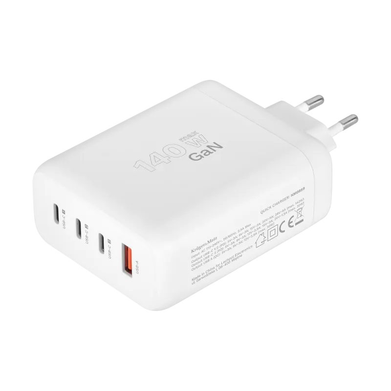 Ładowarka sieciowa Kruger&Matz 140 W GaN z funkcją Quick Charge i Power Delivery Ładowarka sieciowa Kruger&Matz 140 W GaN z funkcją Quick Charge i Power Delivery