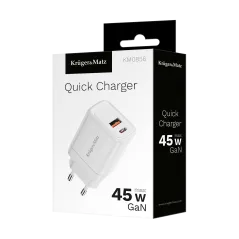 Ładowarka sieciowa Kruger&Matz 45 W GaN z funkcją Power Delivery i Quick Charge