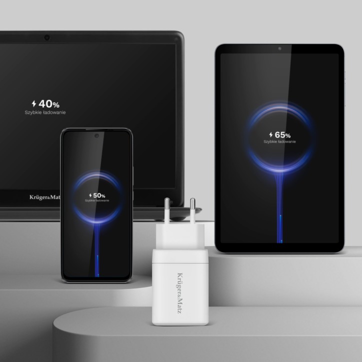 Ładowarka sieciowa Kruger&Matz 45 W GaN z funkcją Power Delivery i Quick Charge Ładowarka sieciowa Kruger&Matz 45 W GaN z funkcją Power Delivery i Quick Charge