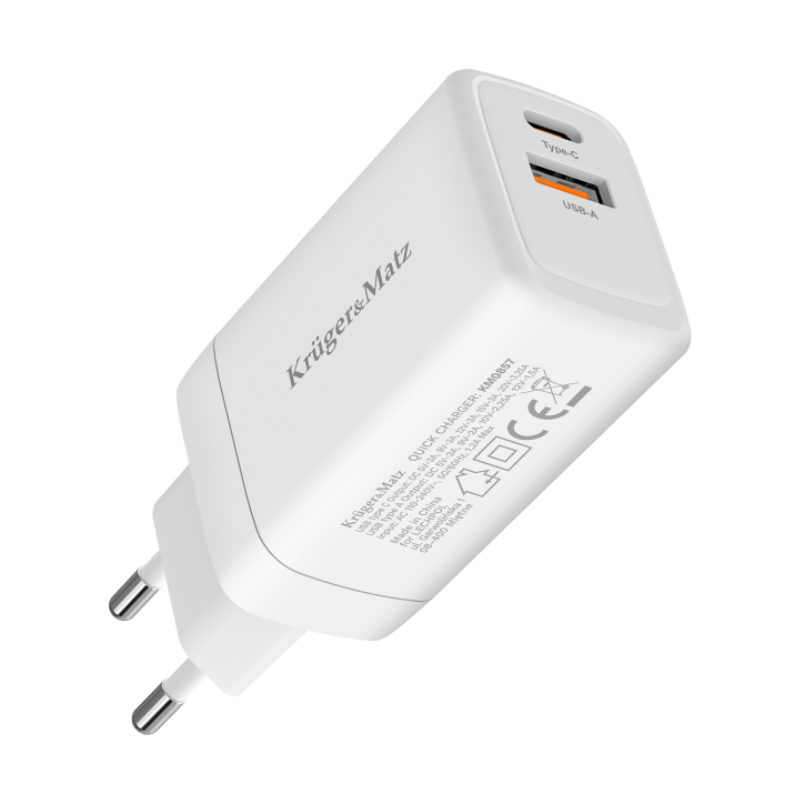 Ładowarka sieciowa Kruger&Matz 65 W GaN z funkcją Power Delivery i Quick Charge Ładowarka sieciowa Kruger&Matz 65 W GaN z funkcją Power Delivery i Quick Charge