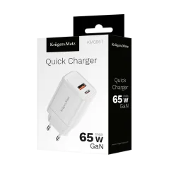 Ładowarka sieciowa Kruger&Matz 65 W GaN z funkcją Power Delivery i Quick Charge