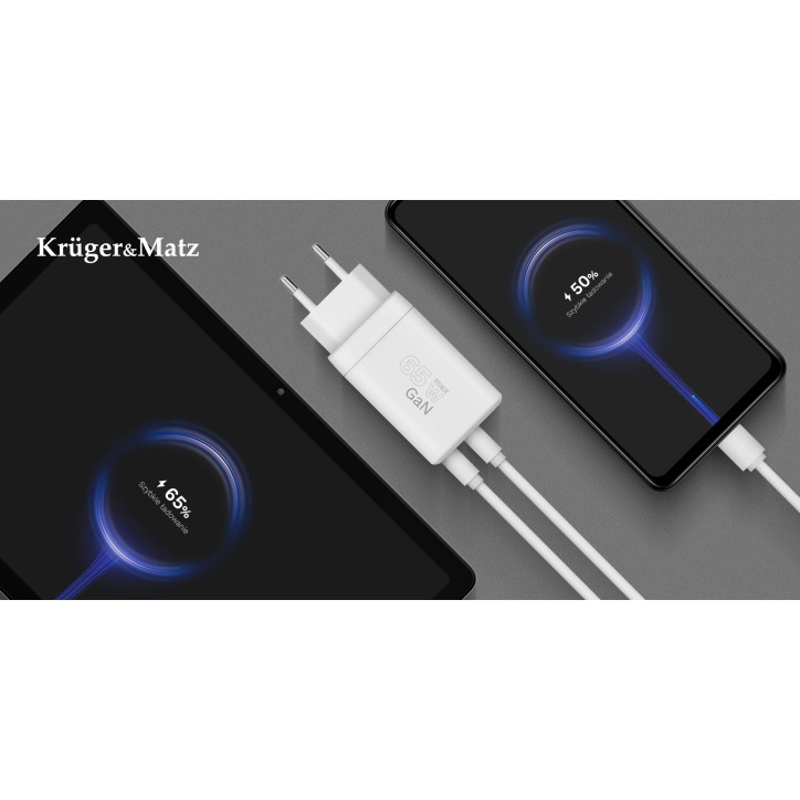 Ładowarka sieciowa Kruger&Matz 65 W GaN z funkcją Power Delivery i Quick Charge Ładowarka sieciowa Kruger&Matz 65 W GaN z funkcją Power Delivery i Quick Charge