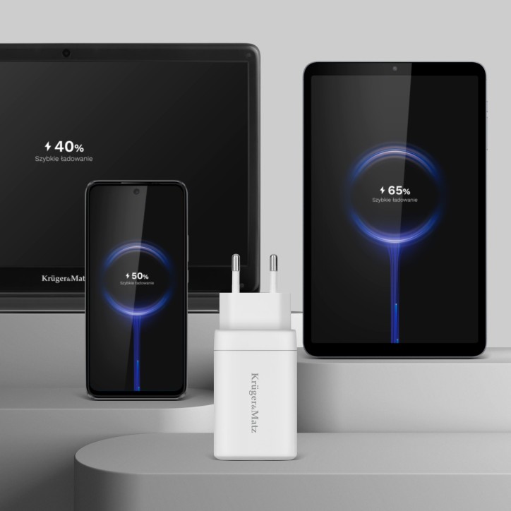 Ładowarka sieciowa Kruger&Matz 65 W GaN z funkcją Power Delivery i Quick Charge Ładowarka sieciowa Kruger&Matz 65 W GaN z funkcją Power Delivery i Quick Charge