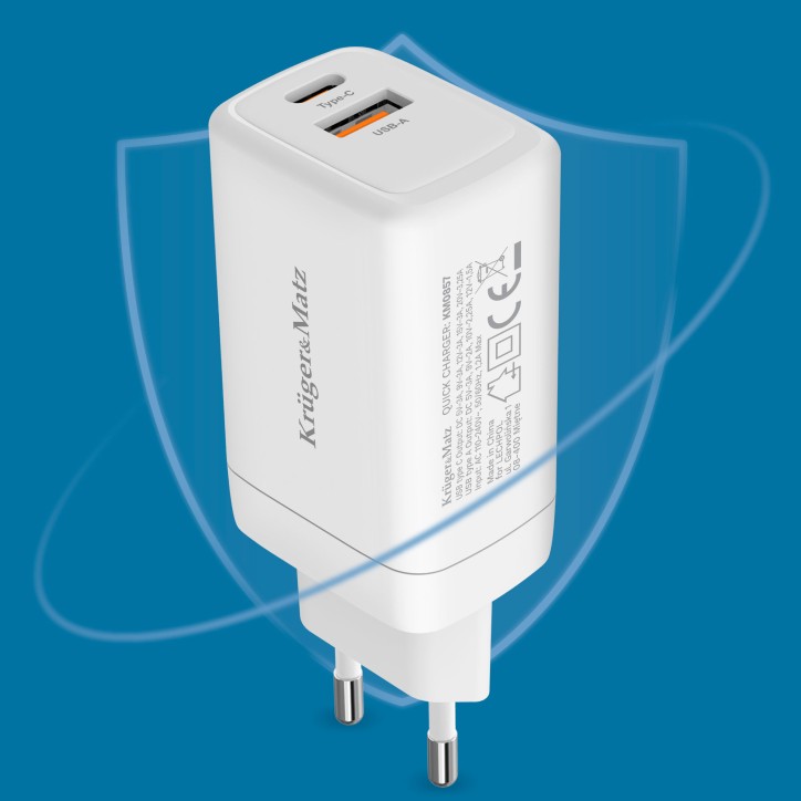 Ładowarka sieciowa Kruger&Matz 65 W GaN z funkcją Power Delivery i Quick Charge Ładowarka sieciowa Kruger&Matz 65 W GaN z funkcją Power Delivery i Quick Charge