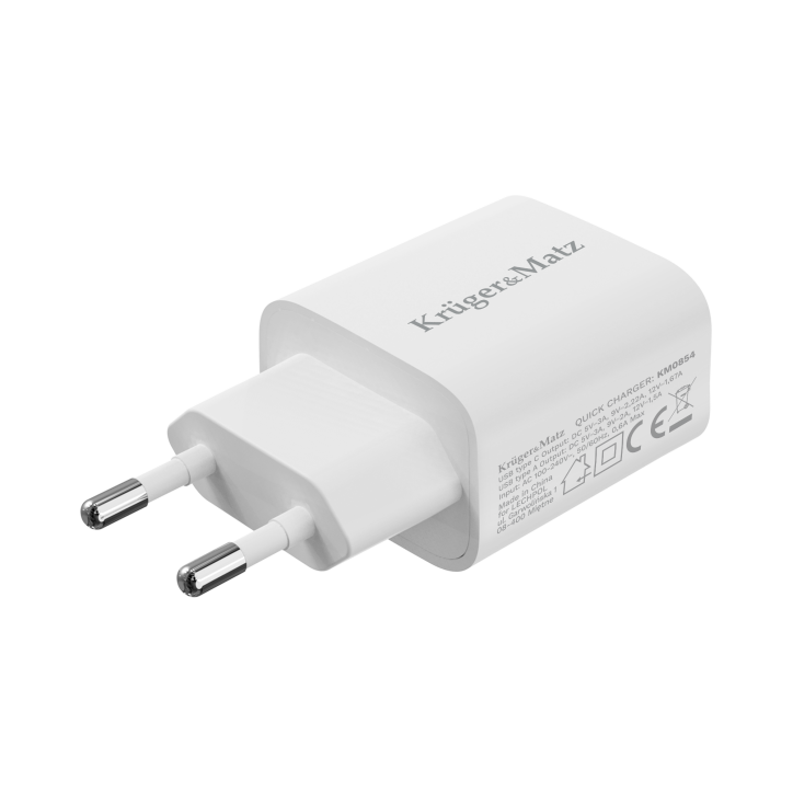 Ładowarka sieciowa Kruger&Matz GAN dual USB z funkcją Power Delivery i Quick Charge Ładowarka sieciowa Kruger&Matz GAN dual USB z funkcją Power Delivery i Quick Charge