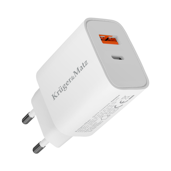 Ładowarka sieciowa Kruger&Matz GAN dual USB z funkcją Power Delivery i Quick Charge Ładowarka sieciowa Kruger&Matz GAN dual USB z funkcją Power Delivery i Quick Charge