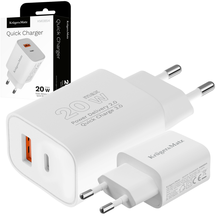Ładowarka sieciowa Kruger&Matz GAN dual USB z funkcją Power Delivery i Quick Charge Ładowarka sieciowa Kruger&Matz GAN dual USB z funkcją Power Delivery i Quick Charge