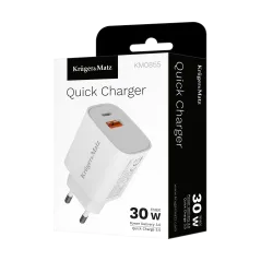 Ładowarka sieciowa Kruger&Matz GAN dual USB z funkcją Power Delivery i Quick Charge KM0855