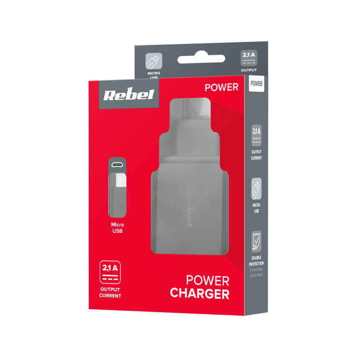 Ładowarka sieciowa microUSB 2100 mA Rebel Ładowarka sieciowa microUSB 2100 mA Rebel