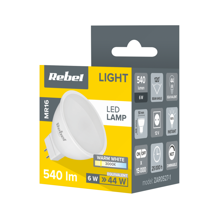 Lampa LEd Rebel 6W MR16, 3000K, 12V Lampa LEd Rebel 6W MR16, 3000K, 12V