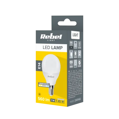 Lampa LED REBEL G45 7W, E14, 3000K, 230V