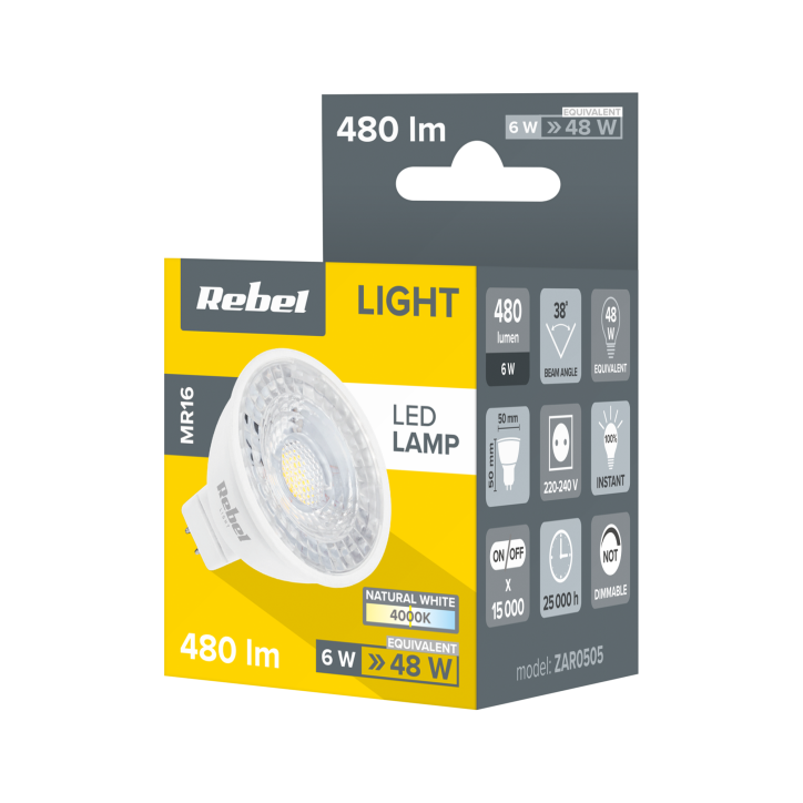 Lampa LED Rebel MR16, 6W, 4000K 230V