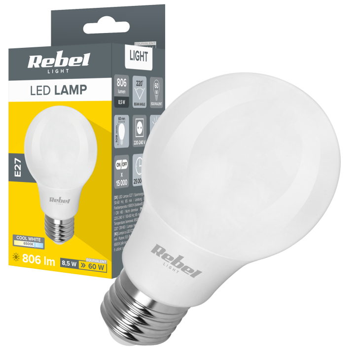 Lampa Led Rebel A60 8,5W 6500K, 230V Lampa Led Rebel A60 8,5W 6500K, 230V