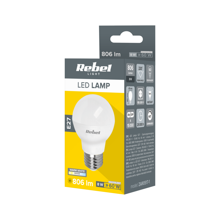 Lampa Led Rebel G45 8W E27, 3000K, 230V Lampa Led Rebel G45 8W E27, 3000K, 230V