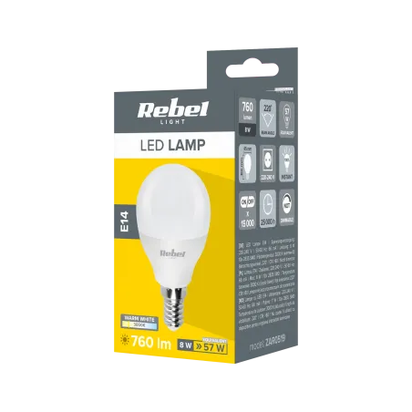 Lampa LED Rebel G45 8W, E14 3000K, 230V