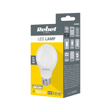 Lampa LED Rebel G45, 8W, E27, 3000K, 230V