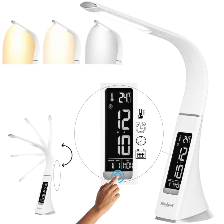 Lampka REBEL Led na biurko (zegar, datownik, temperatura) Lampka REBEL Led na biurko (zegar, datownik, temperatura)