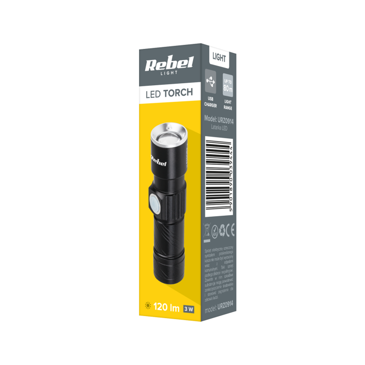 Latarka aluminiowa 3W (ZOOM, wtyk USB) Latarka aluminiowa 3W (ZOOM, wtyk USB)